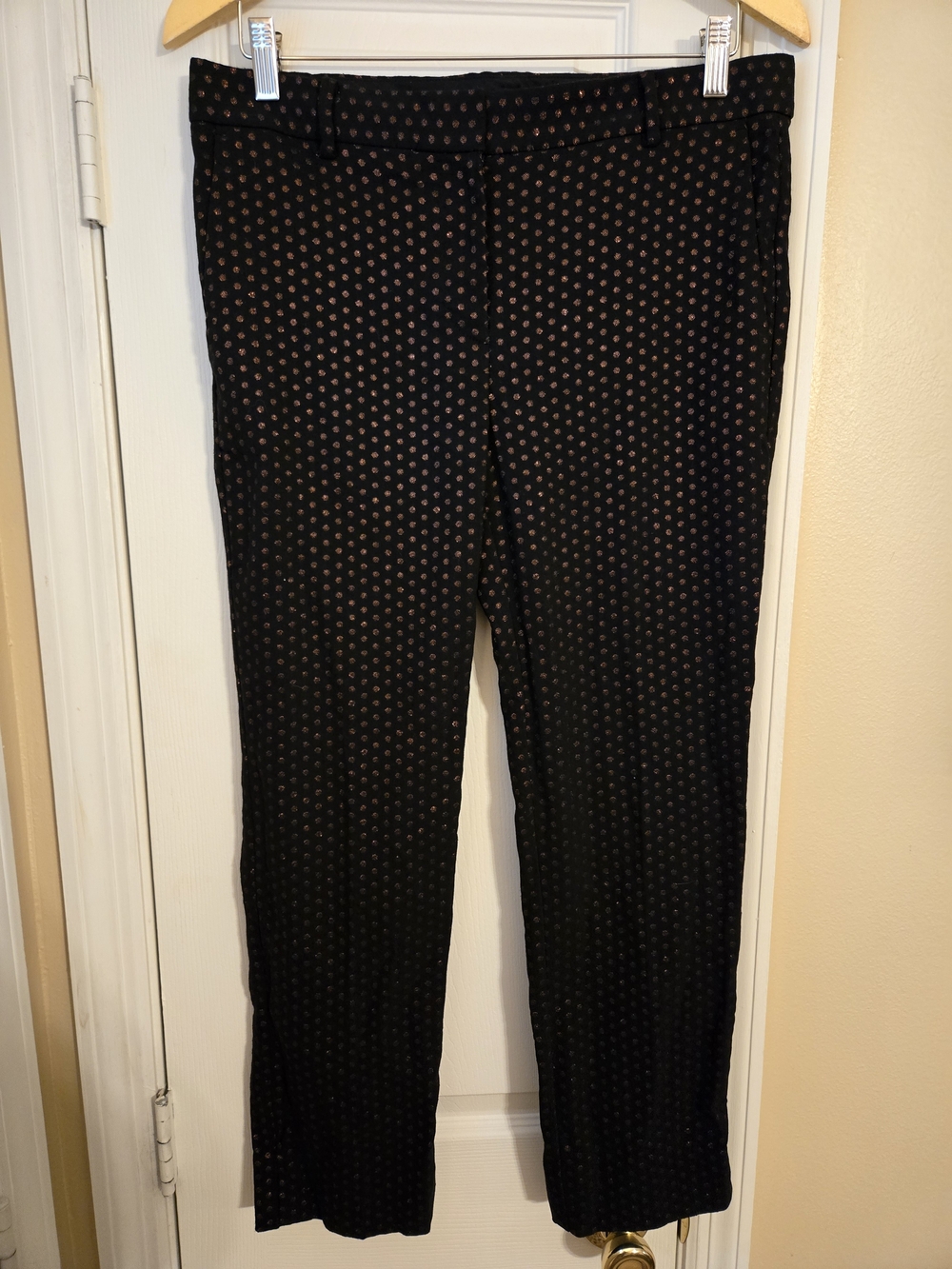 Ann Taylor Devin Fit Black Pants with Brown Dot Print Size 6